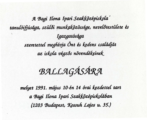 Ballagási meghívó 1987-1991
